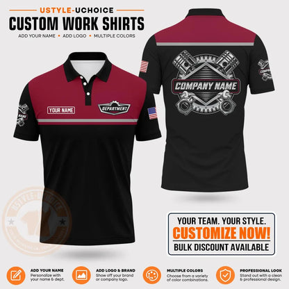 Custom Mechanic Work Pattern Polo Shirt Uniform For Men