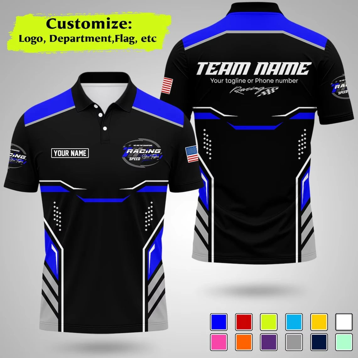 Custom Racing Polo Shirt  Stripe Color  Uniform Motorsport Tee Tops
