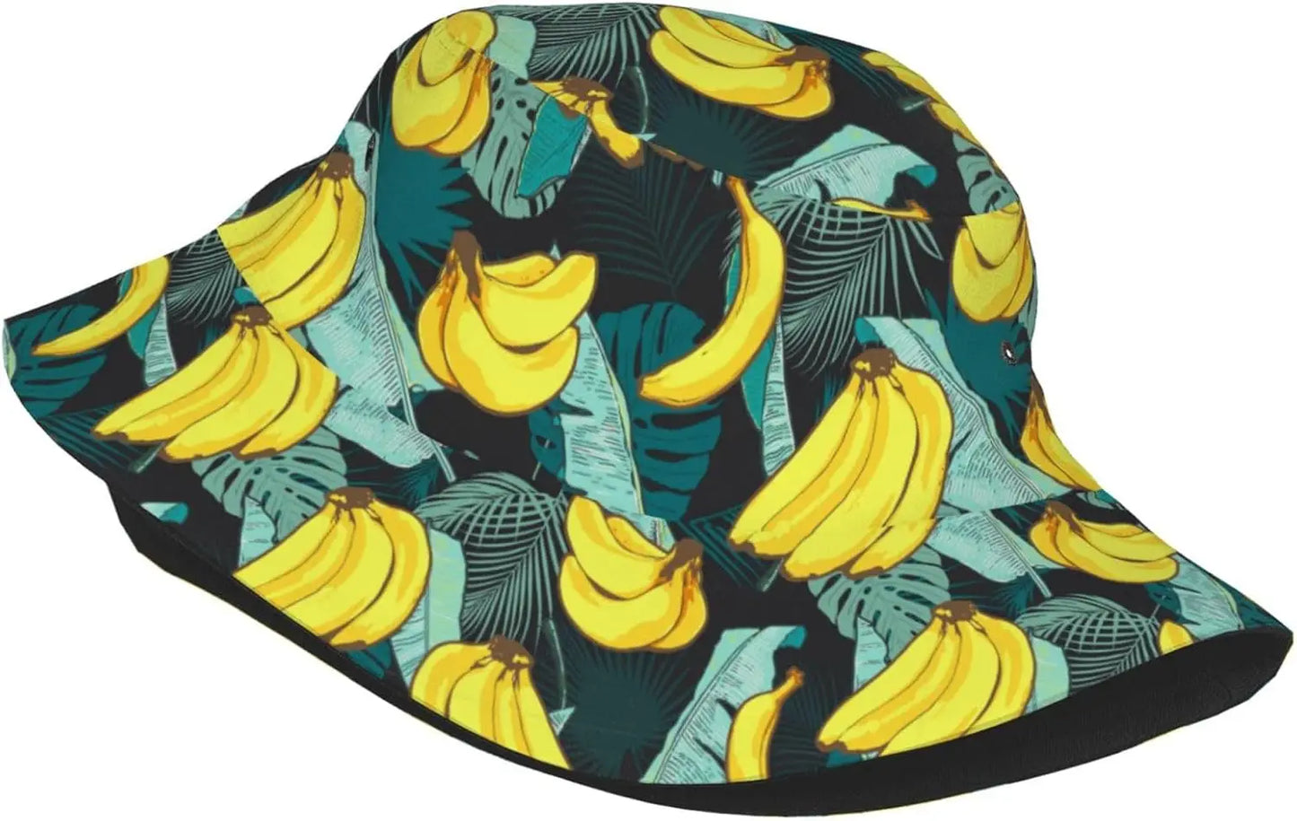 Tropical Banana Leaf Print Bucket Hat Unisex Summer Sun Hat UV Protection Casual Outdoor Beach Vacation Fisherman Hat