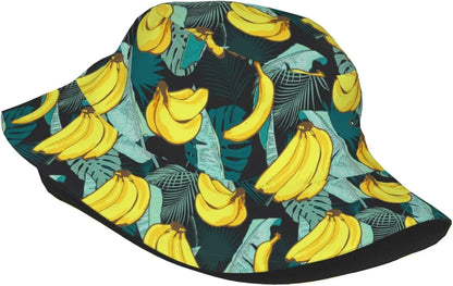 Tropical Banana Leaf Print Bucket Hat Unisex Summer Sun Hat UV Protection Casual Outdoor Beach Vacation Fisherman Hat