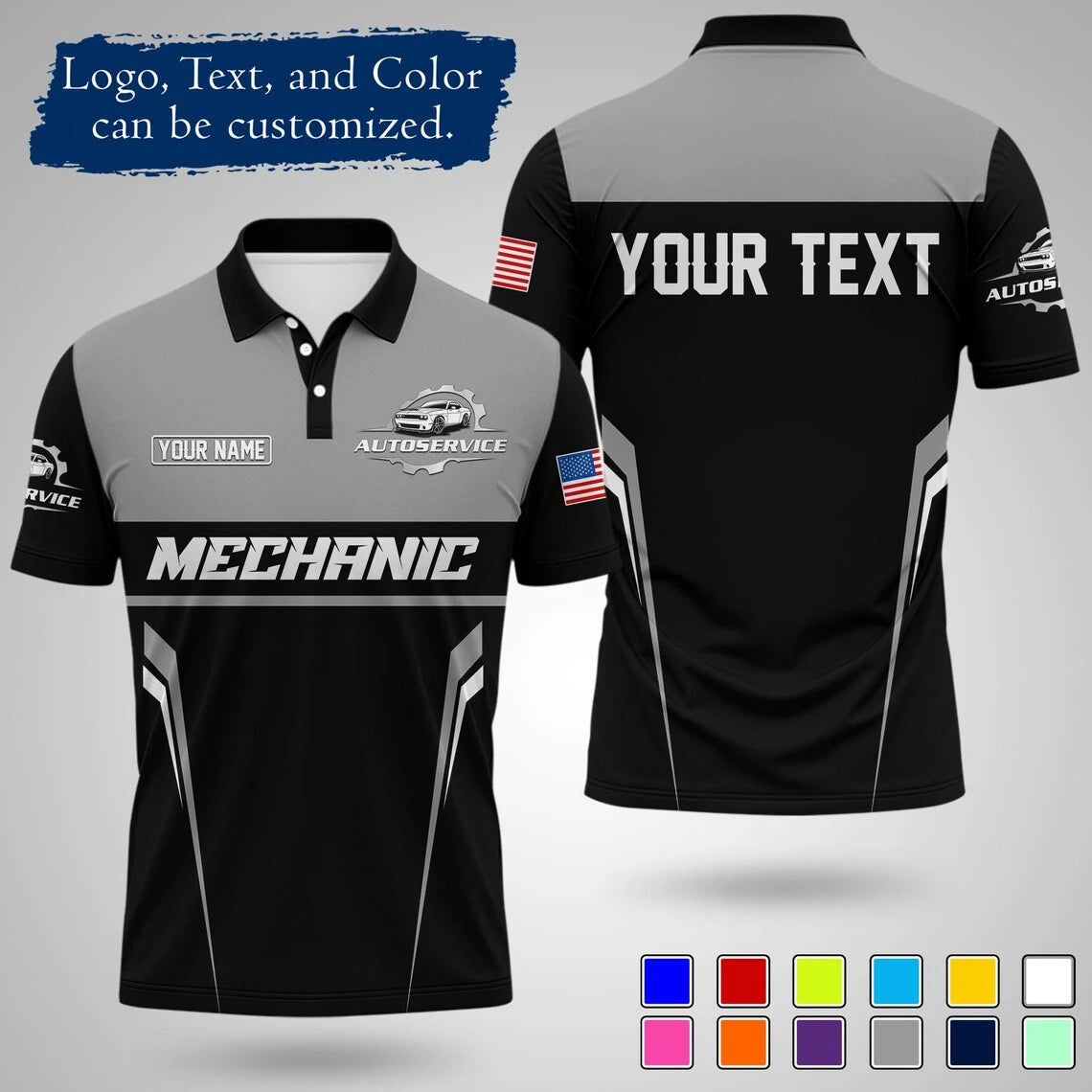 Customizable Mechanic Work Text And Logo Polo Shirts
