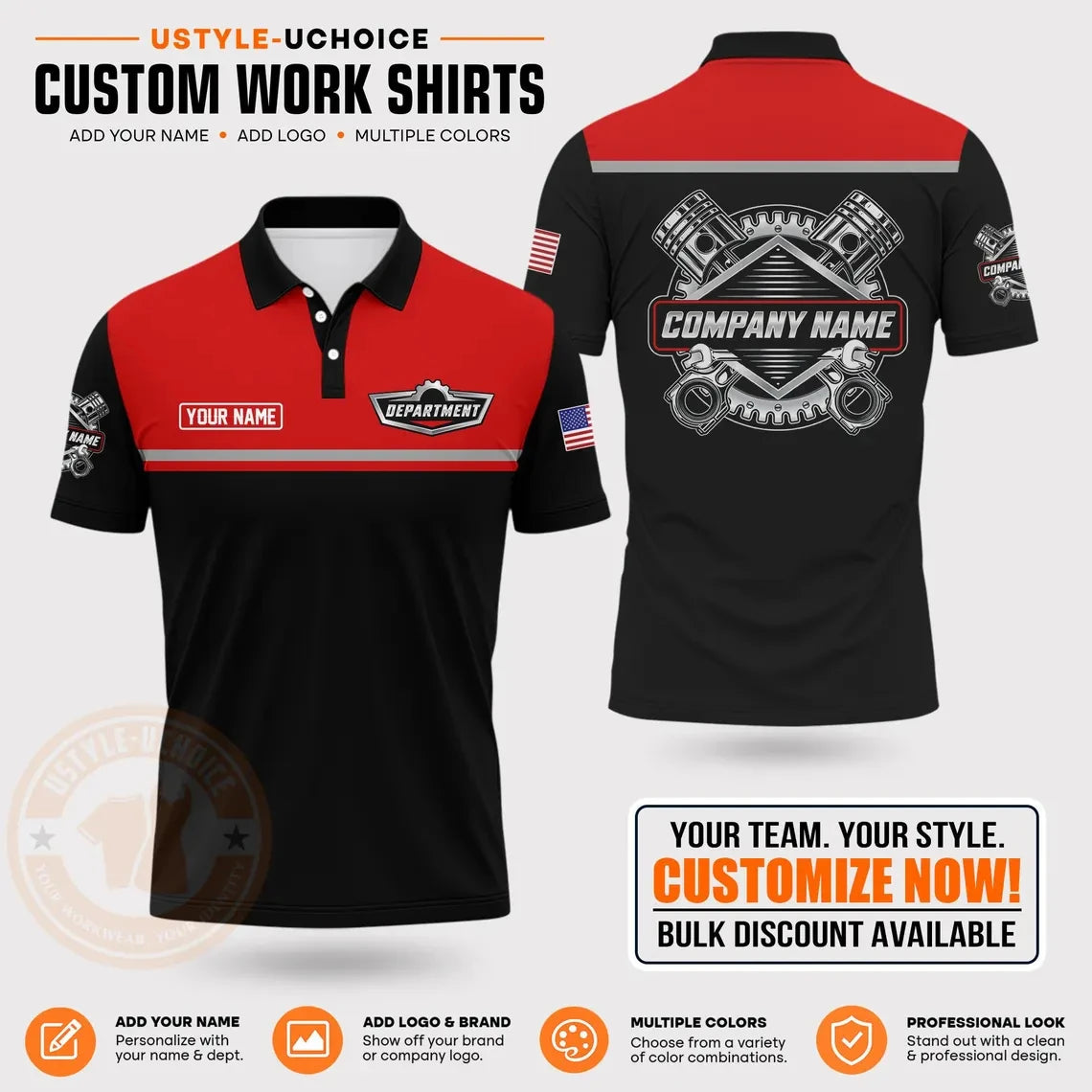 Custom Mechanic Work Pattern Polo Shirt Uniform For Men