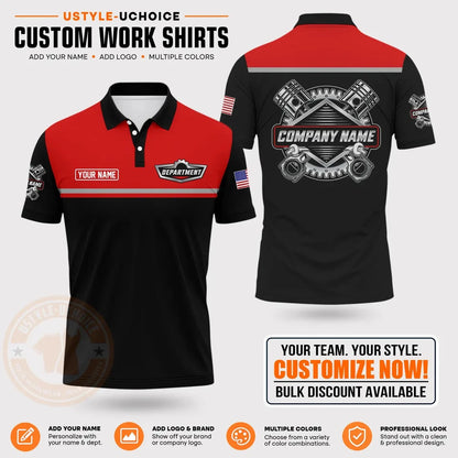 Custom Mechanic Work Pattern Polo Shirt Uniform For Men