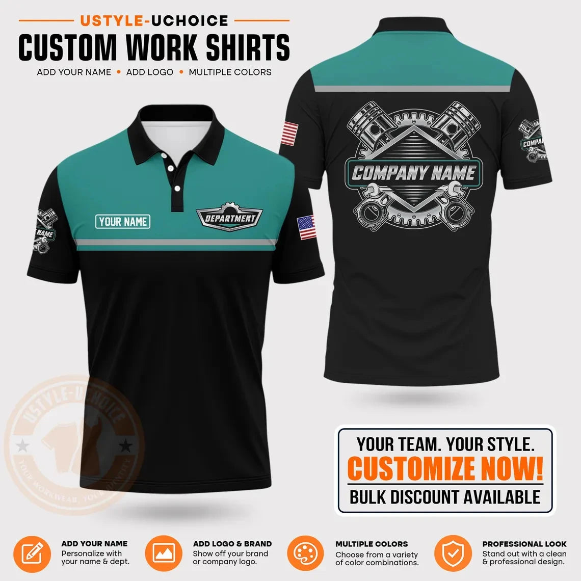 Custom Mechanic Work Pattern Polo Shirt Uniform For Men