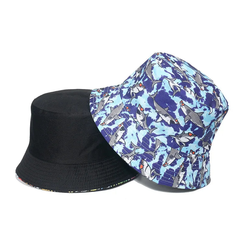 Double-Sided Ocean Print Bucket Hat for Men/Women Travel & Outdoor Casual Hip Hop