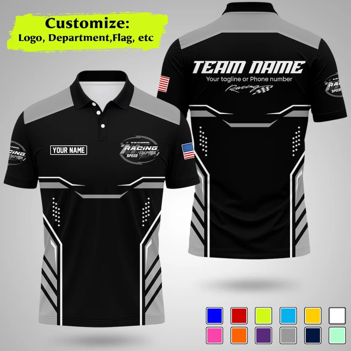 Custom Racing Polo Shirt  Stripe Color  Uniform Motorsport Tee Tops