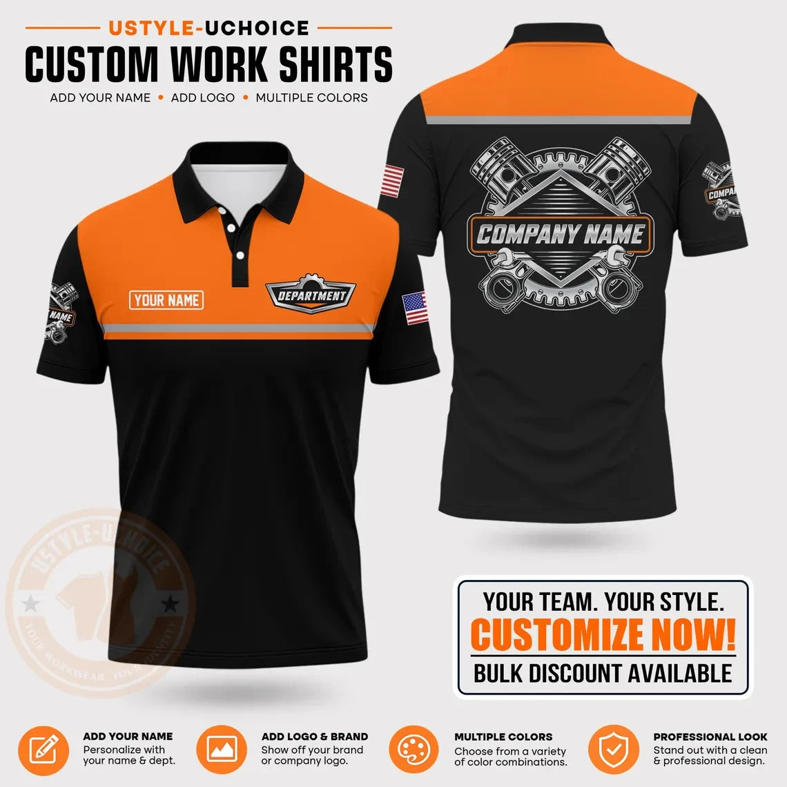 Custom Mechanic Work Pattern Polo Shirt Uniform For Men