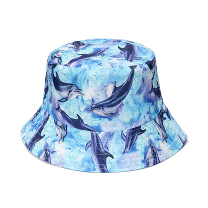 Double-Sided Ocean Print Bucket Hat for Men/Women Travel & Outdoor Casual Hip Hop