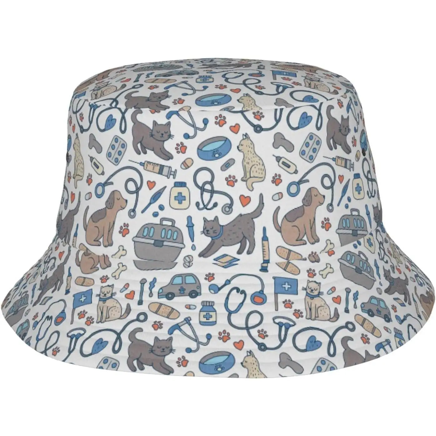 Veterinarian Pet Pattern Bucket Hats Summer Sun Beach Travel Outdoor