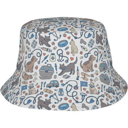 Veterinarian Pet Pattern Bucket Hats Summer Sun Beach Travel Outdoor