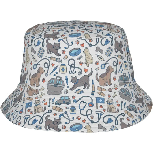 Veterinarian Pet Pattern Bucket Hats Summer Sun Beach Travel Outdoor