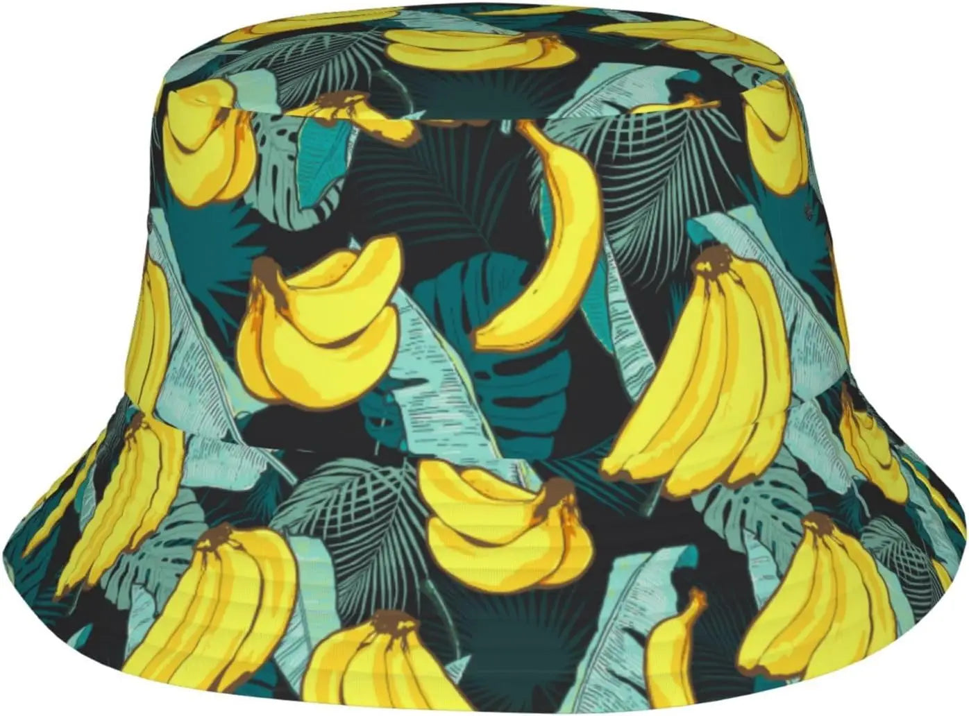 Tropical Banana Leaf Print Bucket Hat Unisex Summer Sun Hat UV Protection Casual Outdoor Beach Vacation Fisherman Hat