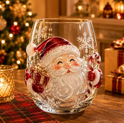 Santa & Snowman Christmas Glass Cup