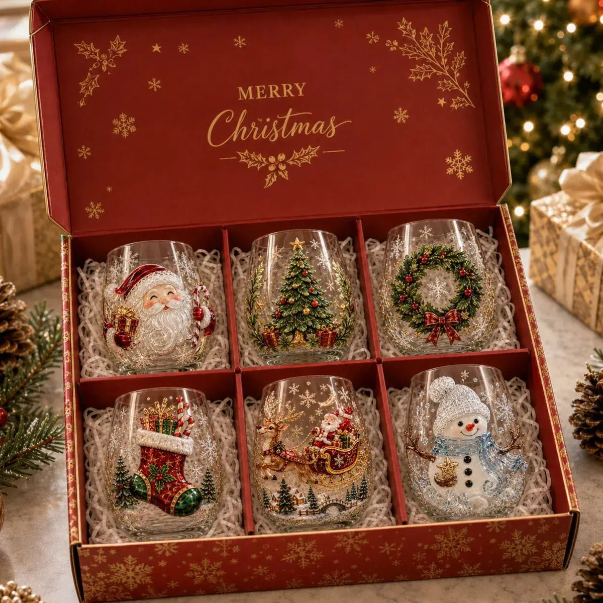 Santa & Snowman Christmas Glass Cup