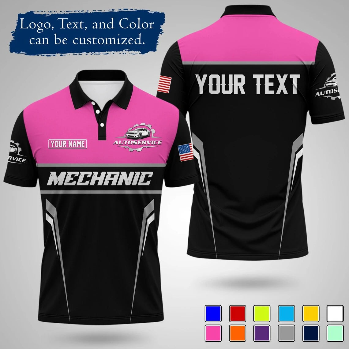 Customizable Mechanic Work Text And Logo Polo Shirts