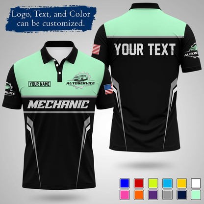 Customizable Mechanic Work Text And Logo Polo Shirts