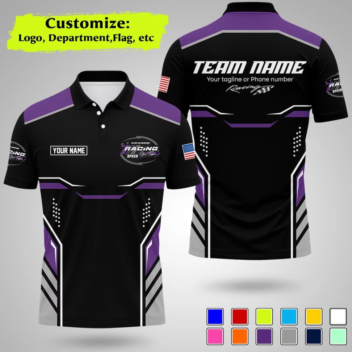 Custom Racing Polo Shirt  Stripe Color  Uniform Motorsport Tee Tops