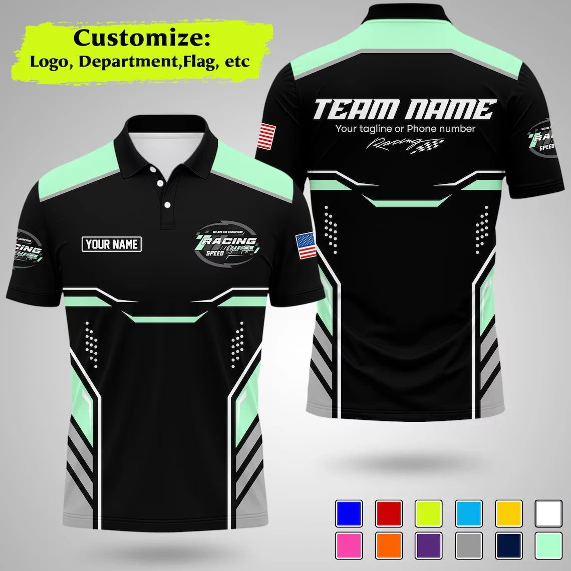 Custom Racing Polo Shirt  Stripe Color  Uniform Motorsport Tee Tops