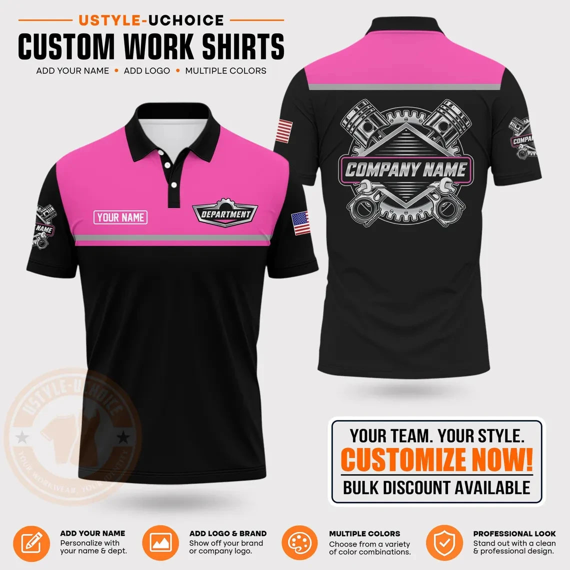 Custom Mechanic Work Pattern Polo Shirt Uniform For Men