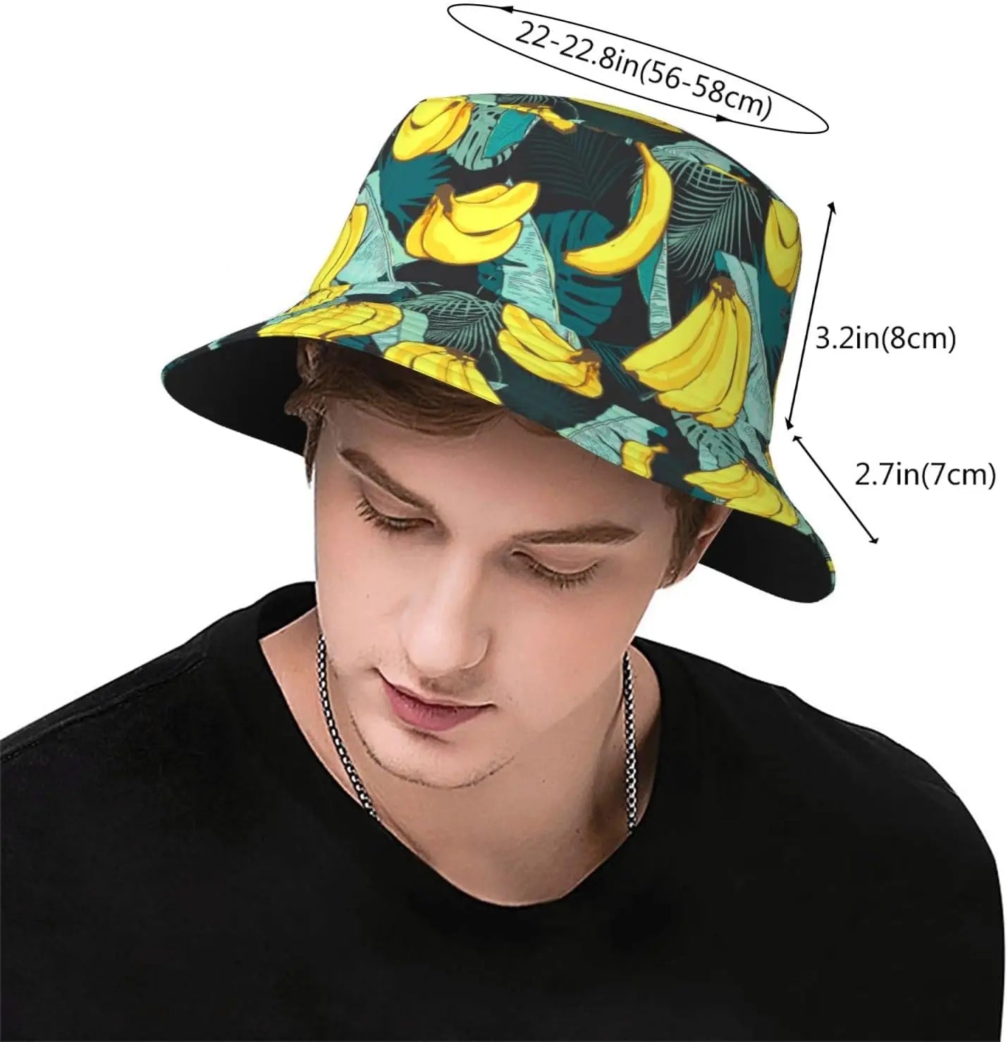 Tropical Banana Leaf Print Bucket Hat Unisex Summer Sun Hat UV Protection Casual Outdoor Beach Vacation Fisherman Hat