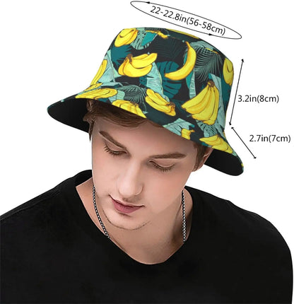 Tropical Banana Leaf Print Bucket Hat Unisex Summer Sun Hat UV Protection Casual Outdoor Beach Vacation Fisherman Hat