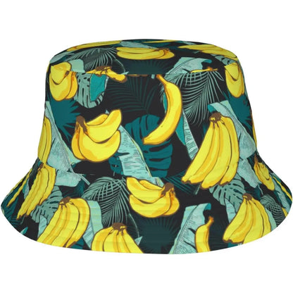 Tropical Banana Leaf Print Bucket Hat Unisex Summer Sun Hat UV Protection Casual Outdoor Beach Vacation Fisherman Hat