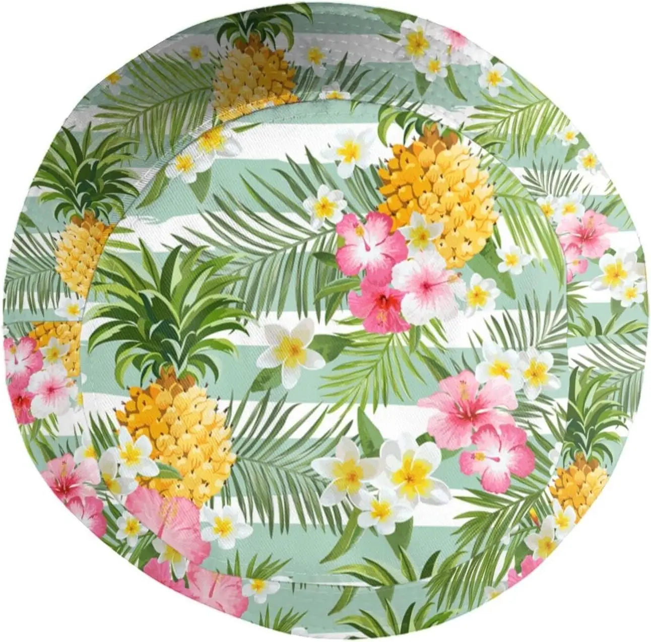Hawaiian Tropical Floral Print Bucket Hat Pineapple Palm Leaf Pattern Sun Hat
