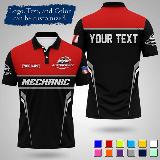 Customizable Mechanic Work Text And Logo Polo Shirts