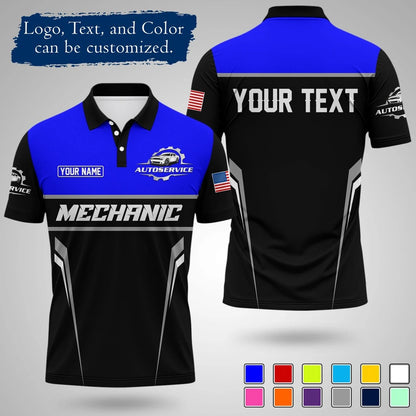 Customizable Mechanic Work Text And Logo Polo Shirts