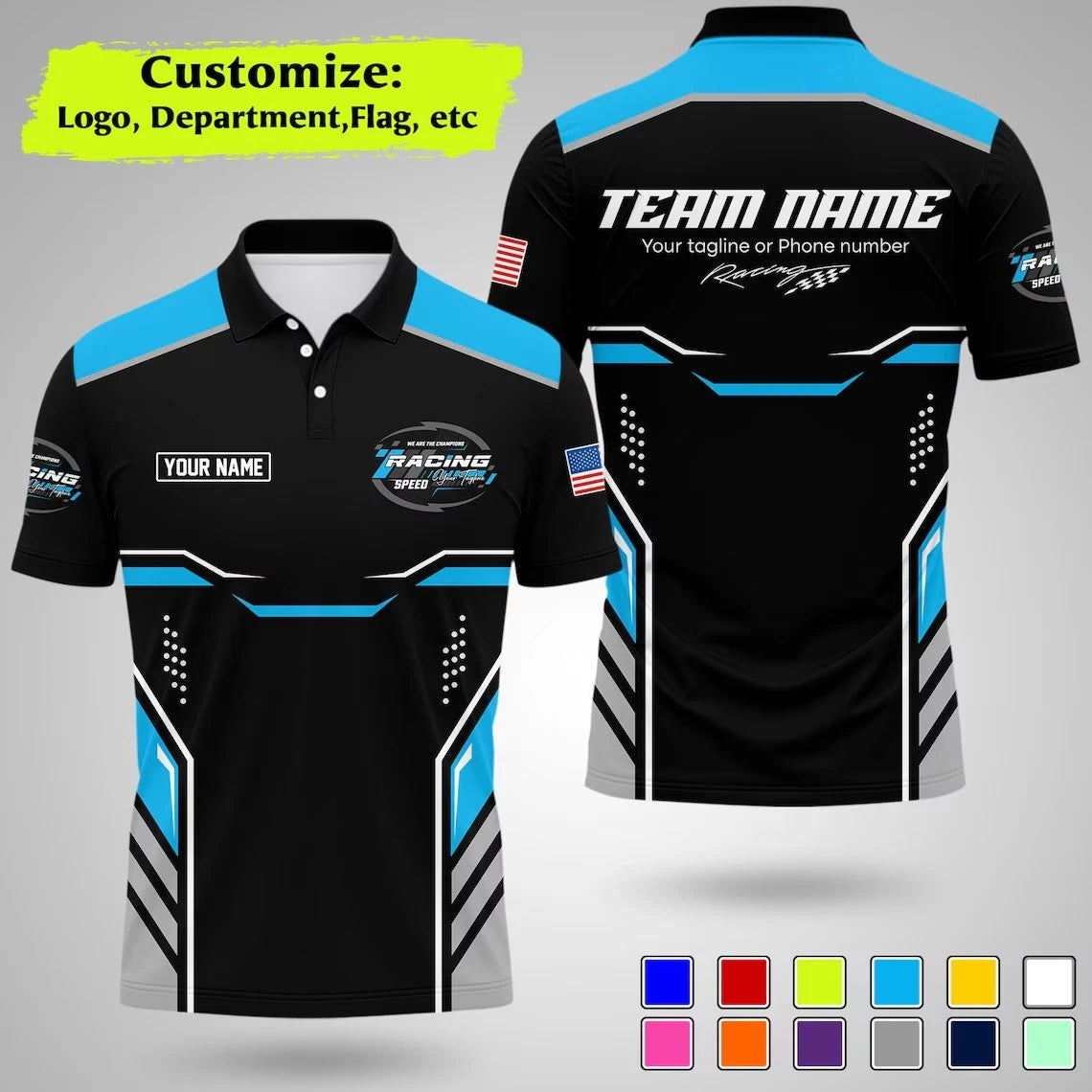 Custom Racing Polo Shirt  Stripe Color  Uniform Motorsport Tee Tops
