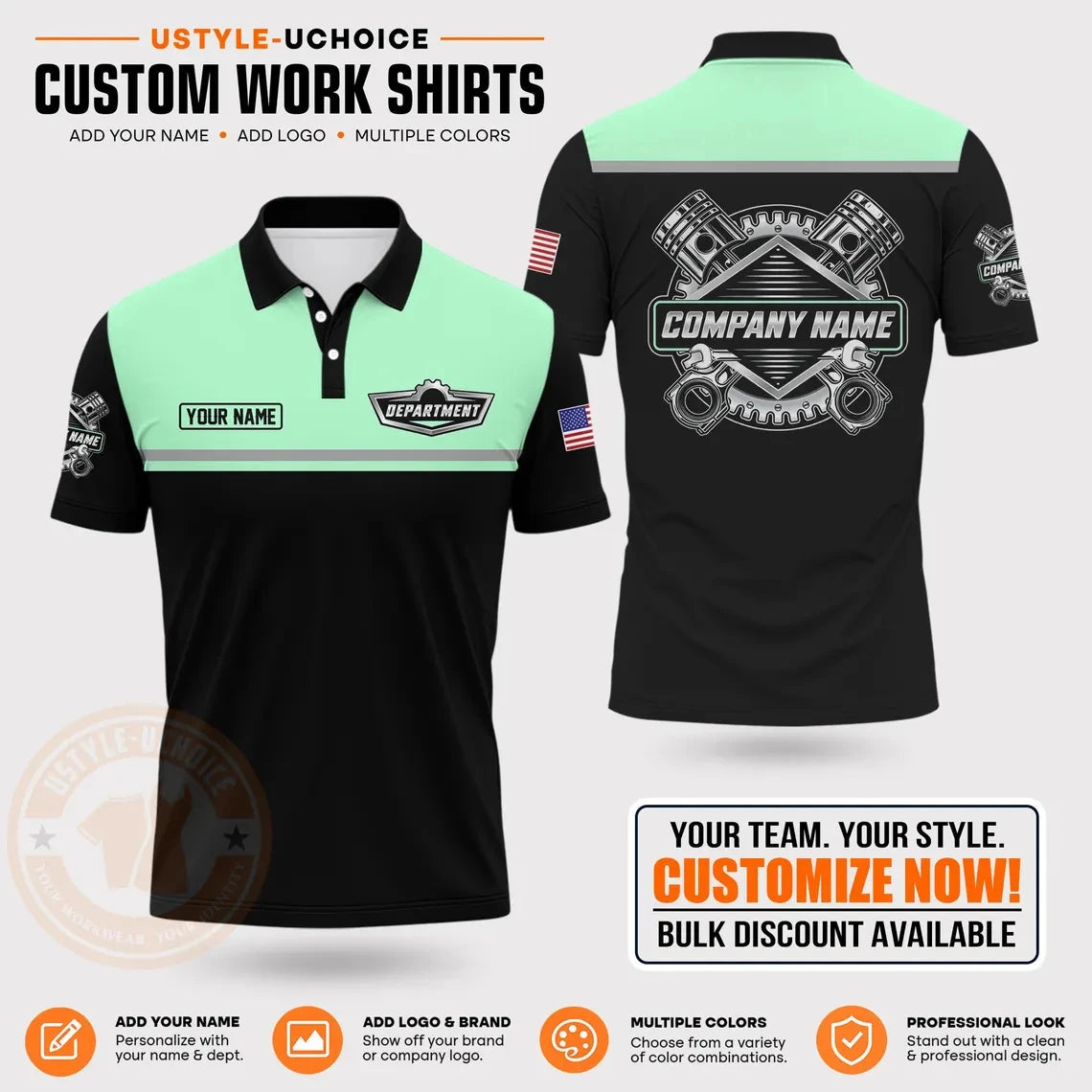 Custom Mechanic Work Pattern Polo Shirt Uniform For Men