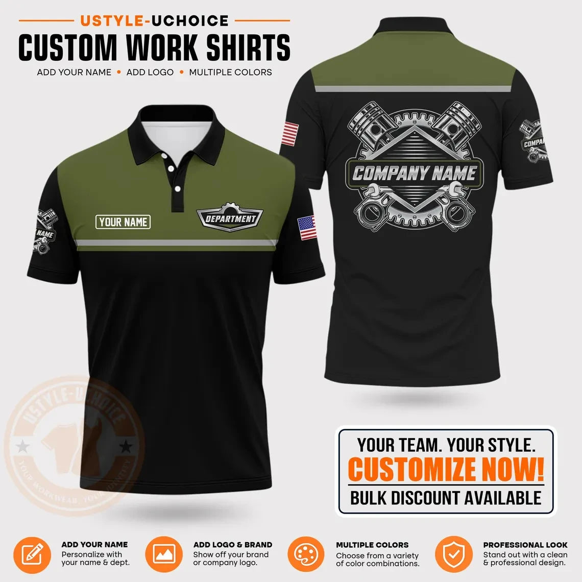 Custom Mechanic Work Pattern Polo Shirt Uniform For Men