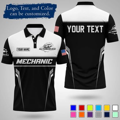 Customizable Mechanic Work Text And Logo Polo Shirts