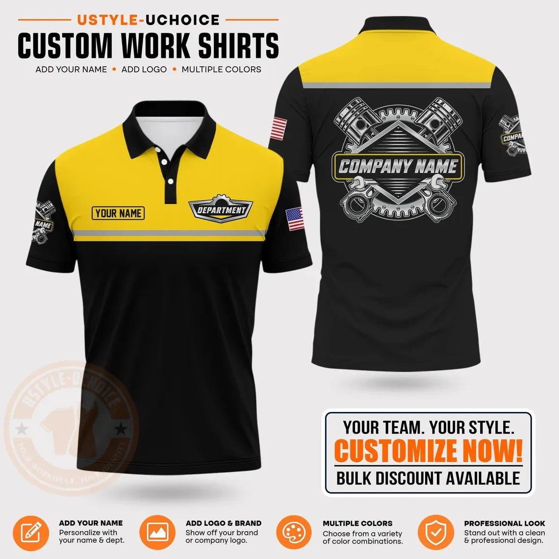Custom Mechanic Work Pattern Polo Shirt Uniform For Men