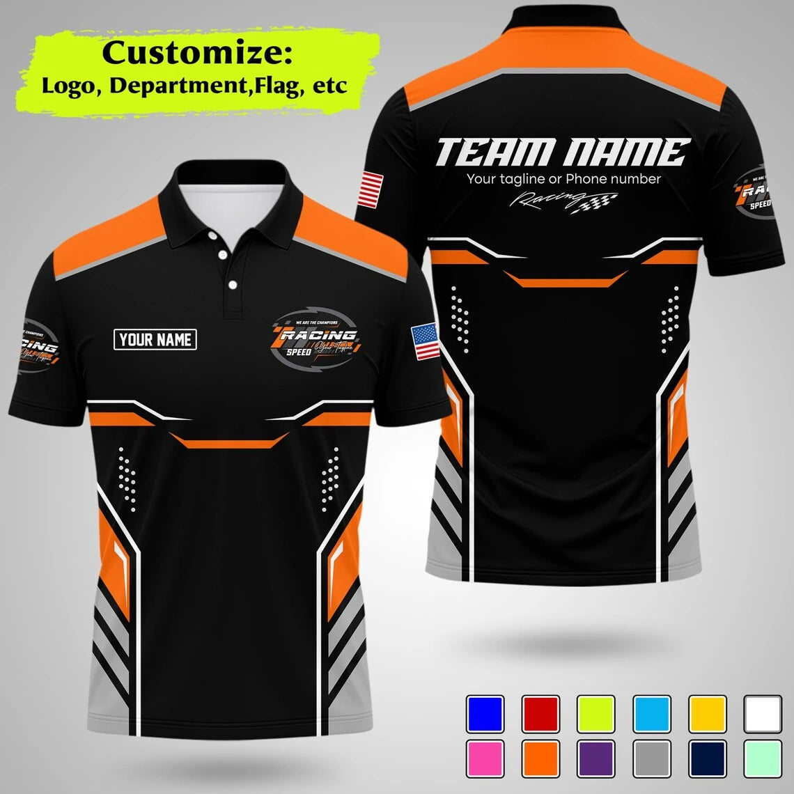 Custom Racing Polo Shirt  Stripe Color  Uniform Motorsport Tee Tops