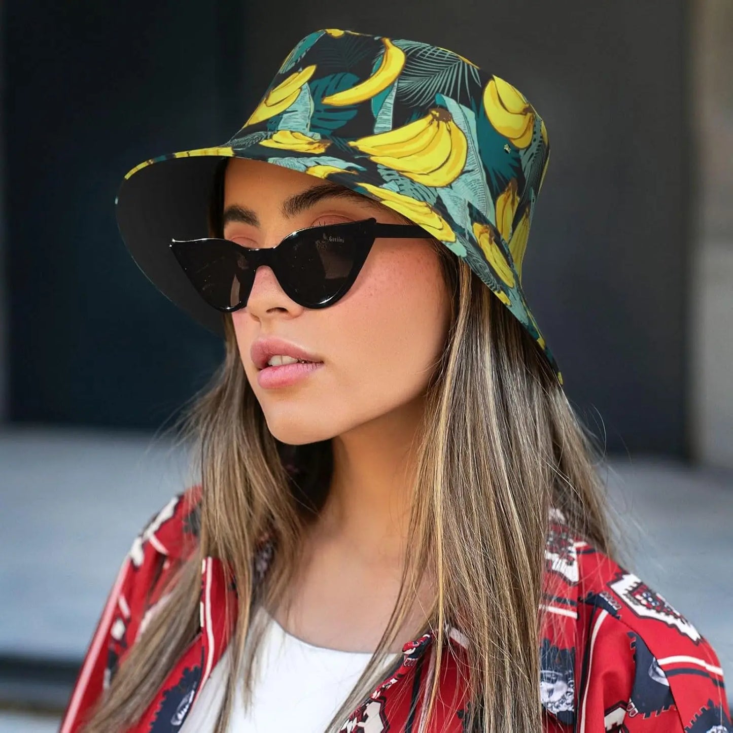 Tropical Banana Leaf Print Bucket Hat Unisex Summer Sun Hat UV Protection Casual Outdoor Beach Vacation Fisherman Hat
