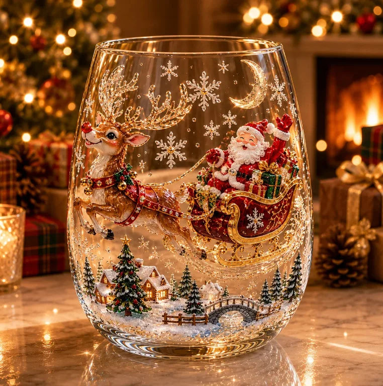 Santa & Snowman Christmas Glass Cup
