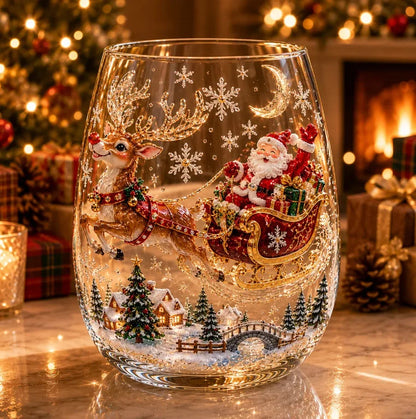 Santa & Snowman Christmas Glass Cup
