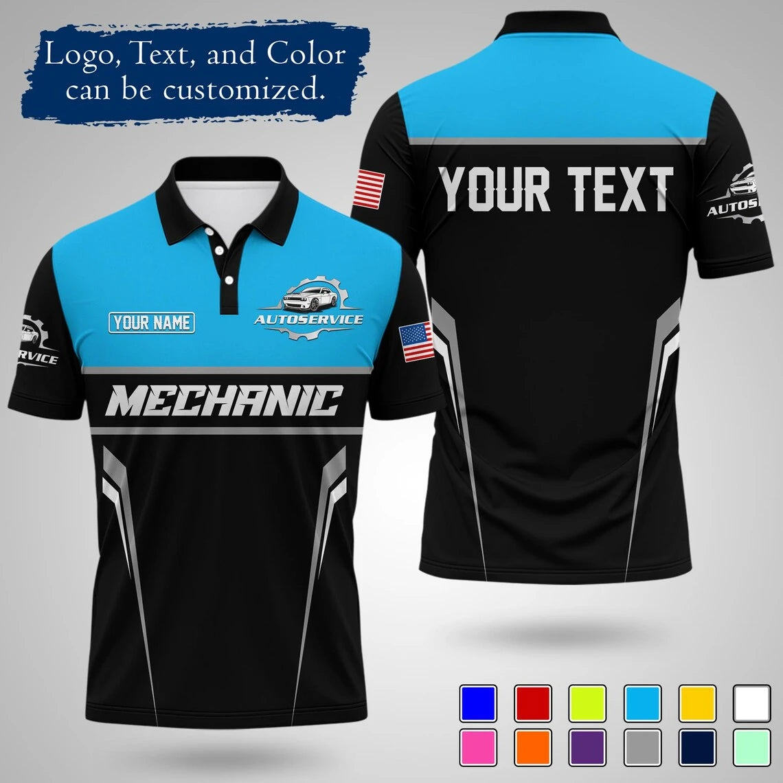 Customizable Mechanic Work Text And Logo Polo Shirts