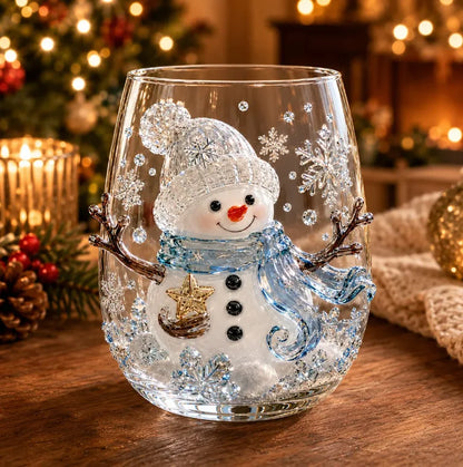 Santa & Snowman Christmas Glass Cup