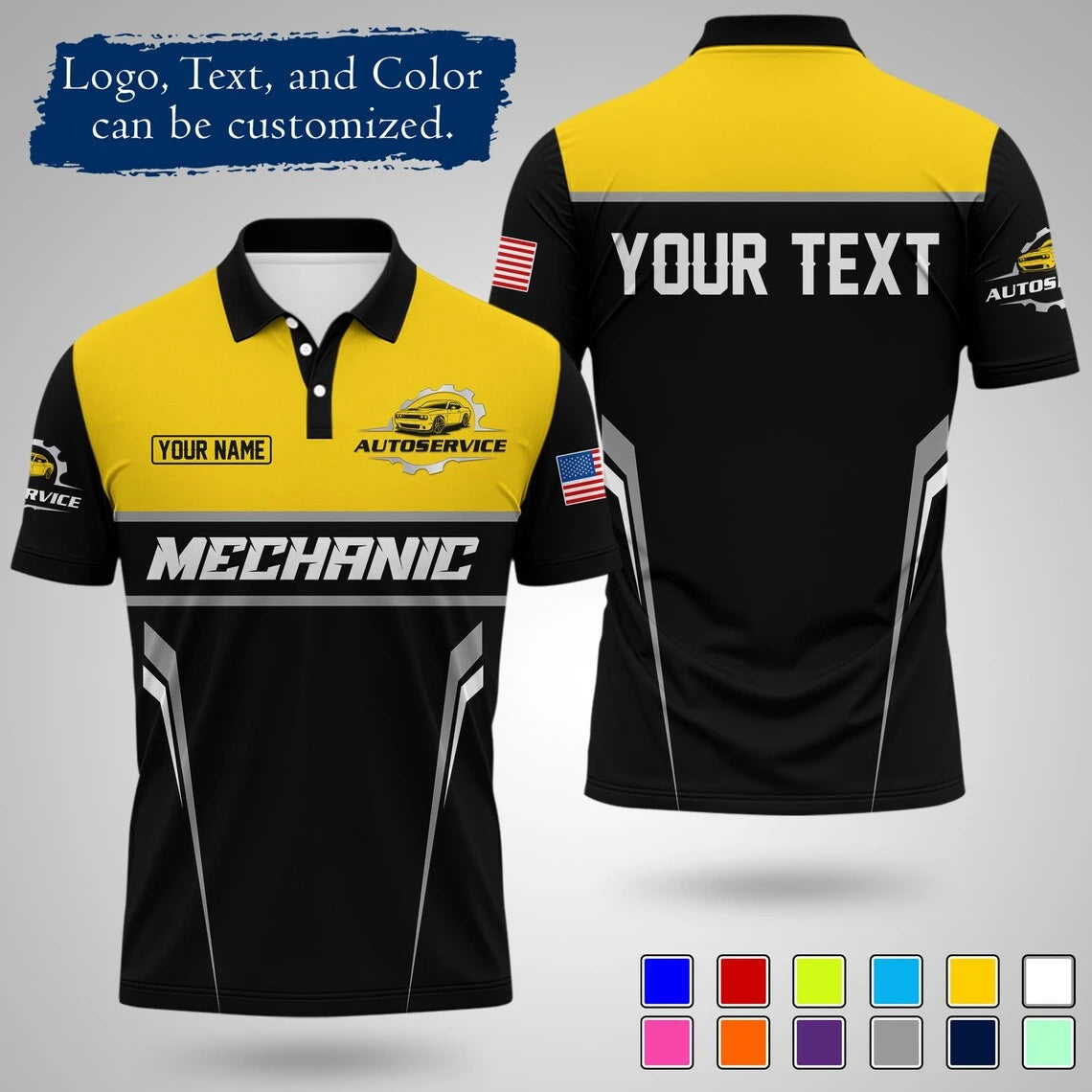 Customizable Mechanic Work Text And Logo Polo Shirts