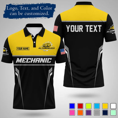 Customizable Mechanic Work Text And Logo Polo Shirts