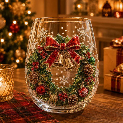 Santa & Snowman Christmas Glass Cup