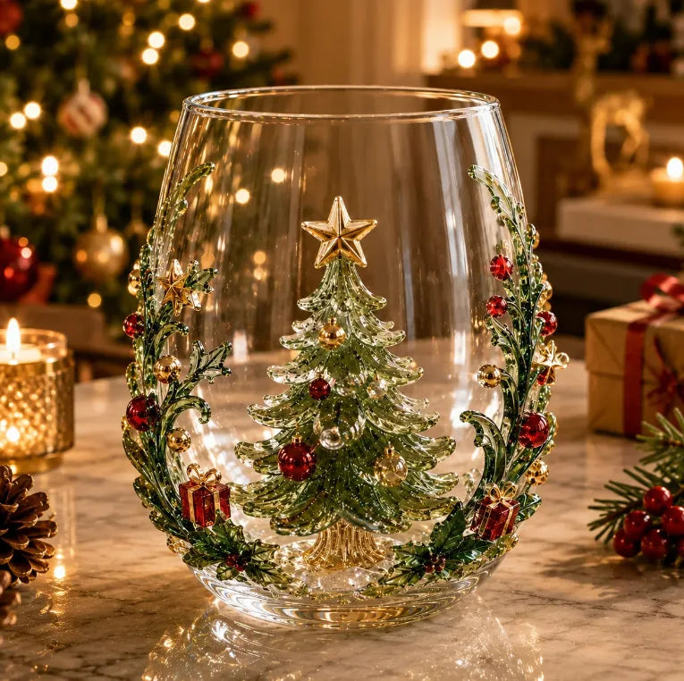 Santa & Snowman Christmas Glass Cup