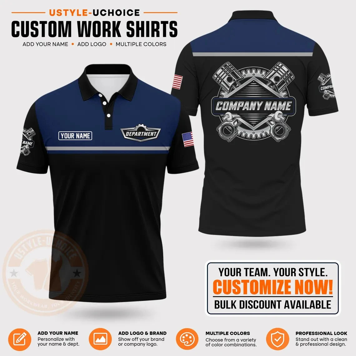 Custom Mechanic Work Pattern Polo Shirt Uniform For Men