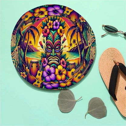 Hawaii Tiki Unisex Printed Fisherman Hat Featuring Palm Trees, Hibiscus Flowers, and Drumsticks, Perfect for Outdoor Activities