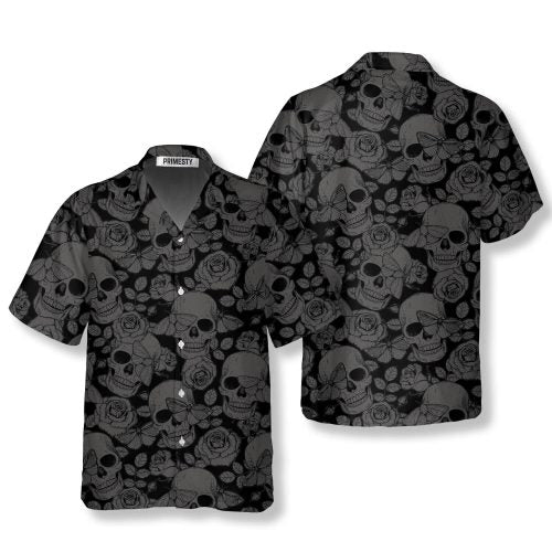 Skull Butterfly Roses Seamless Pattern Skull Hawaiian Shirt - Primesty