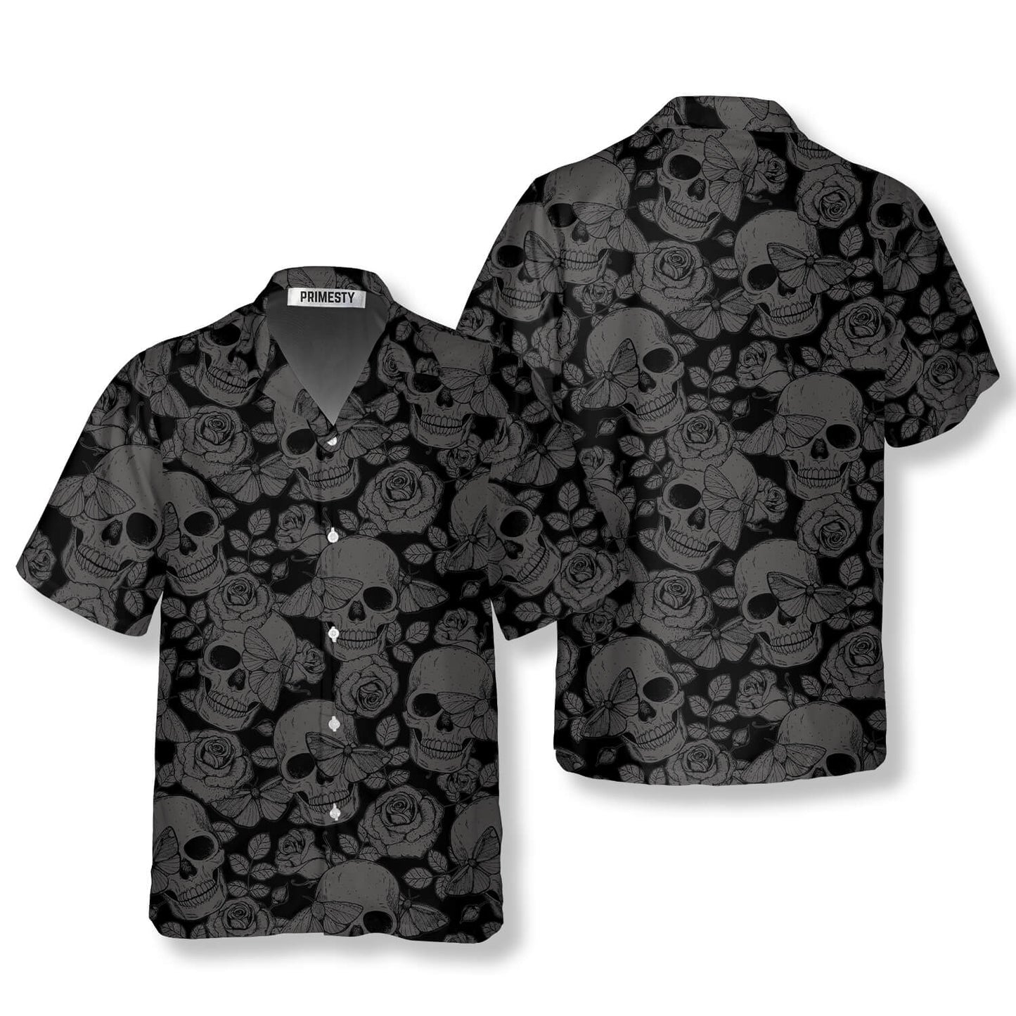 Skull Butterfly Roses Seamless Pattern Skull Hawaiian Shirt - Primesty