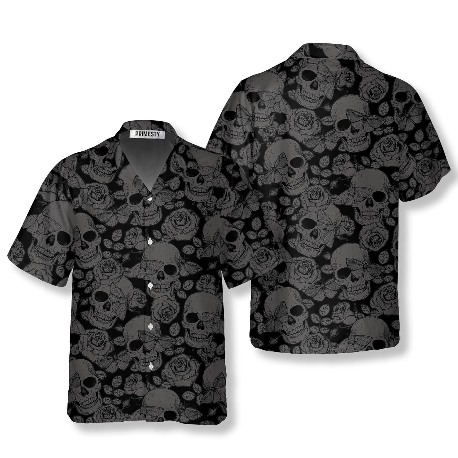Skull Butterfly Roses Seamless Pattern Skull Hawaiian Shirt - Primesty
