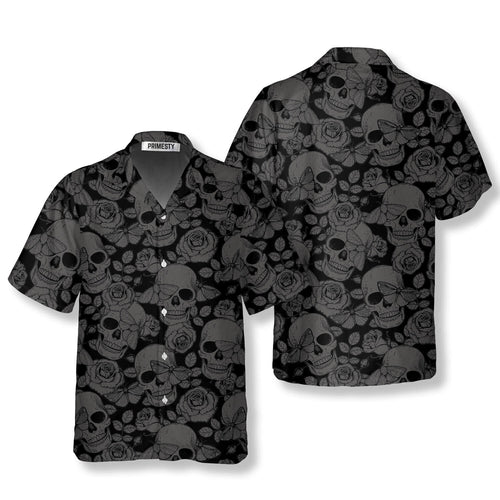 Skull Butterfly Roses Seamless Pattern Skull Hawaiian Shirt - Primesty